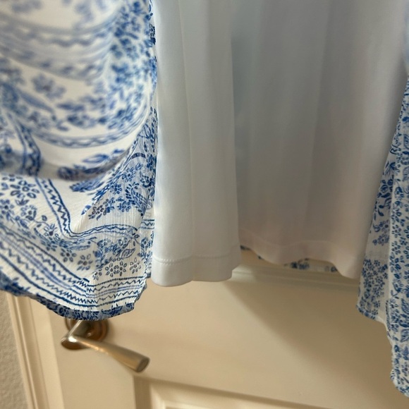 Calvin Klein blue and white drop waist tiered dress. Delft blue. Halter with tie - Picture 6 of 14